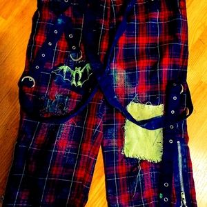 Bondage Bats Red Tartan Punk Shorts